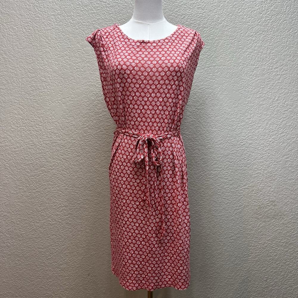 Loft Geo Polka Dot Sleeveless Tie Waist Midi Dress Dusty Red Womens S
